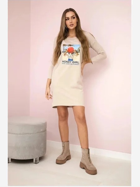 Šaty s potlačou Honey girl béžová