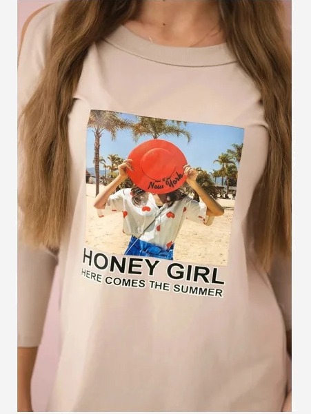 Šaty s potlačou Honey girl béžová