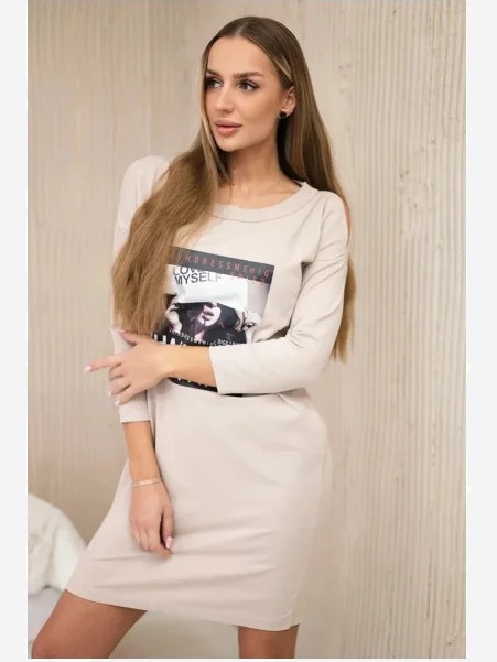 Šaty s potlačou Handle with béžová