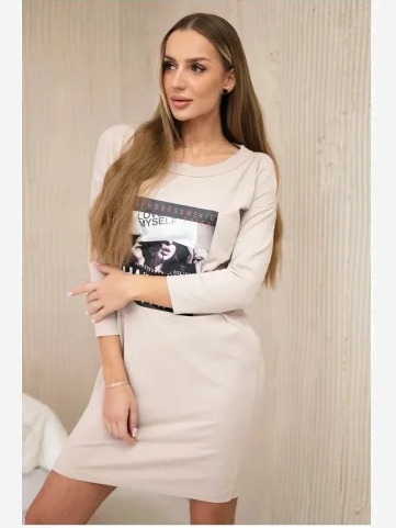 Šaty s potlačou Handle with béžová