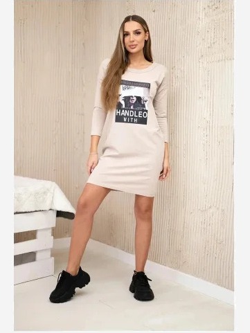 Šaty s potlačou Handle with béžová
