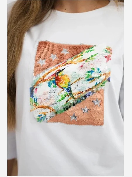 Tričko s grafikou 3D Bird biela