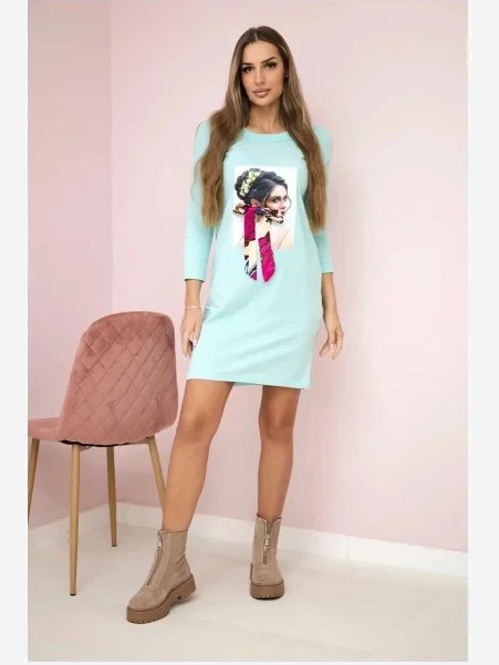 Šaty s grafikou a farebným lukom 3D mäta