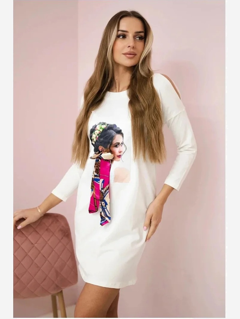 Šaty s grafikou a farebným lukom 3D biela