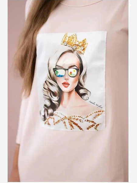 Šaty s grafikou dievčaťa v okuliaroch 3D ružová