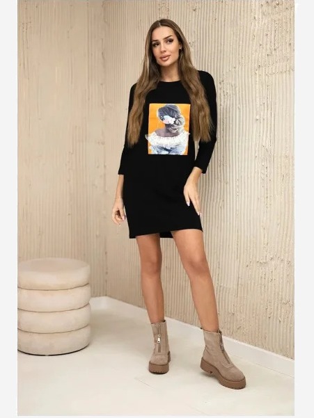 Šaty s grafikou 3D, čipka čierna