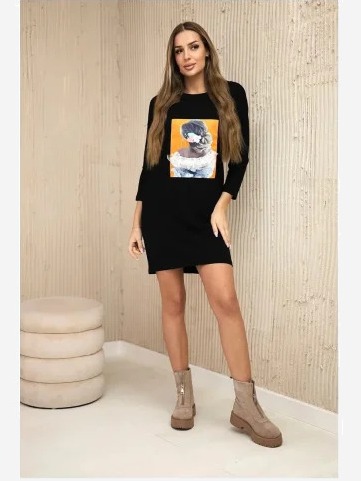 Šaty s grafikou 3D, čipka čierna