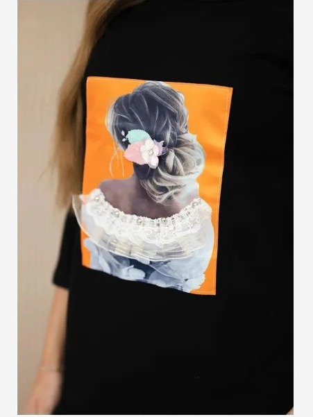 Šaty s grafikou 3D, čipka čierna