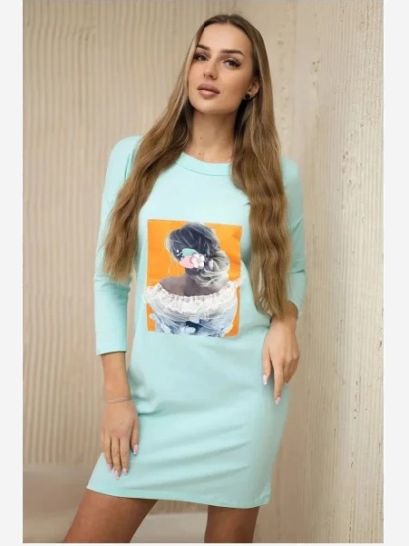 Šaty s grafikou 3D, čipka mäta