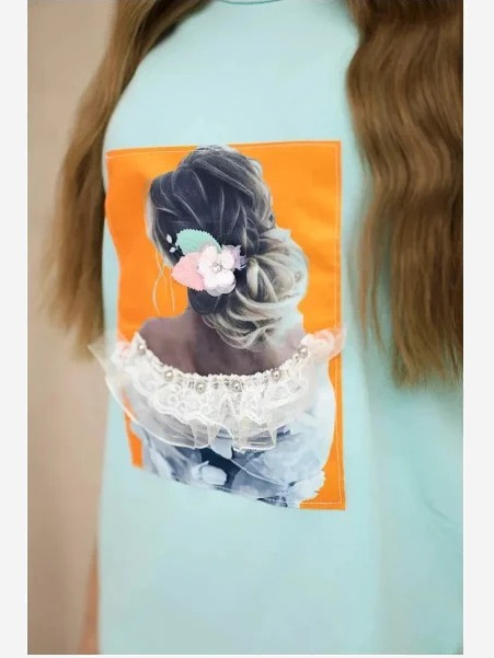 Šaty s grafikou 3D, čipka mäta