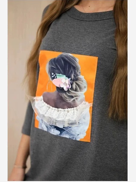 Šaty s grafikou 3D, čipka sivá