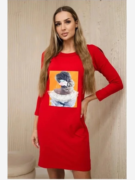 Šaty s grafikou 3D, čipka červená
