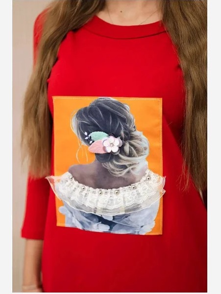 Šaty s grafikou 3D, čipka červená