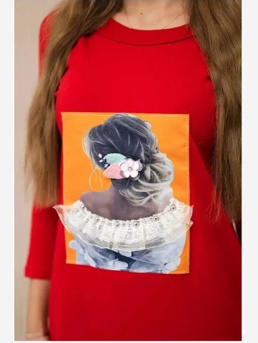Šaty s grafikou 3D, čipka červená