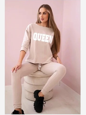 Sada s potlačou Queen béžová