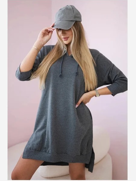 Šaty s kapucňou a dlhším chrbtom sivá