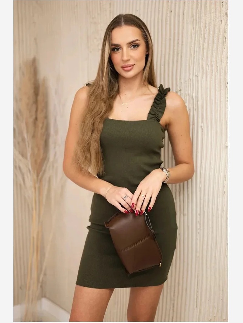 Šaty s pásikmi na popruhoch khaki