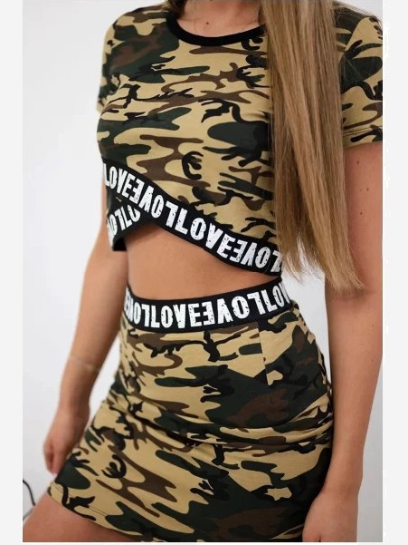 Sada tričko so sukňou moro khaki+hnedý