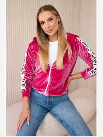 Velúrová mikina s kapucňou fuchsie