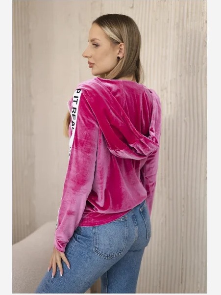Velúrová mikina s kapucňou fuchsie