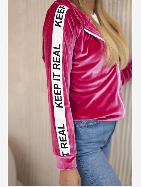 Velúrová mikina s kapucňou fuchsie