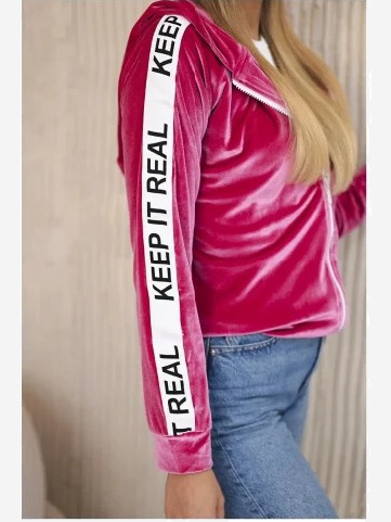 Velúrová mikina s kapucňou fuchsie