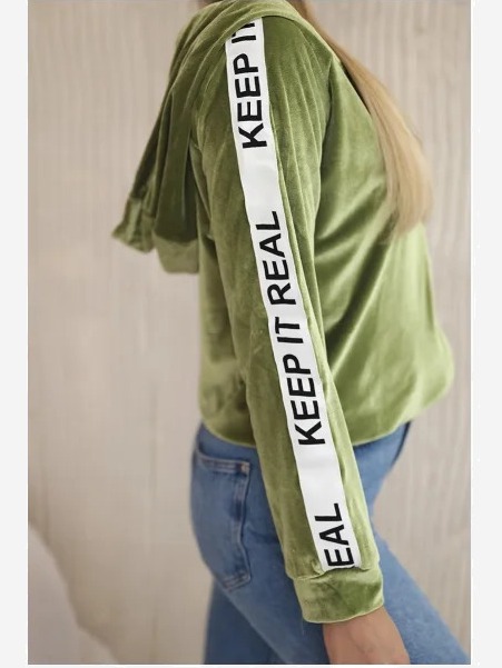Velúrová mikina s kapucňou zelená