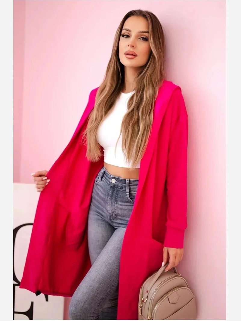 Kardigán s kapucňou oversize fuchsie