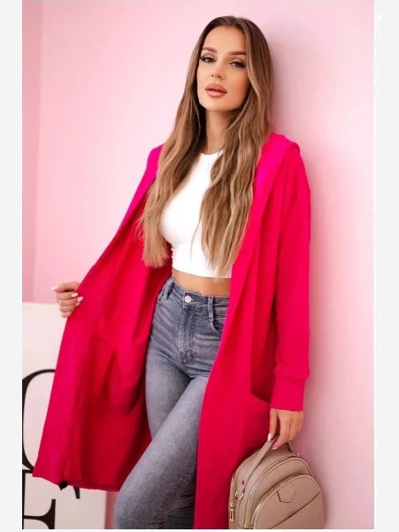 Kardigán s kapucňou oversize fuchsie