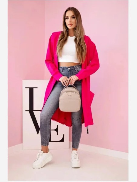 Kardigán s kapucňou oversize fuchsie