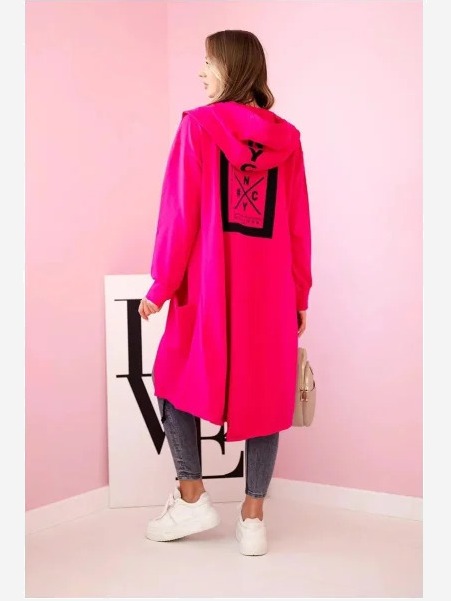 Kardigán s kapucňou oversize fuchsie