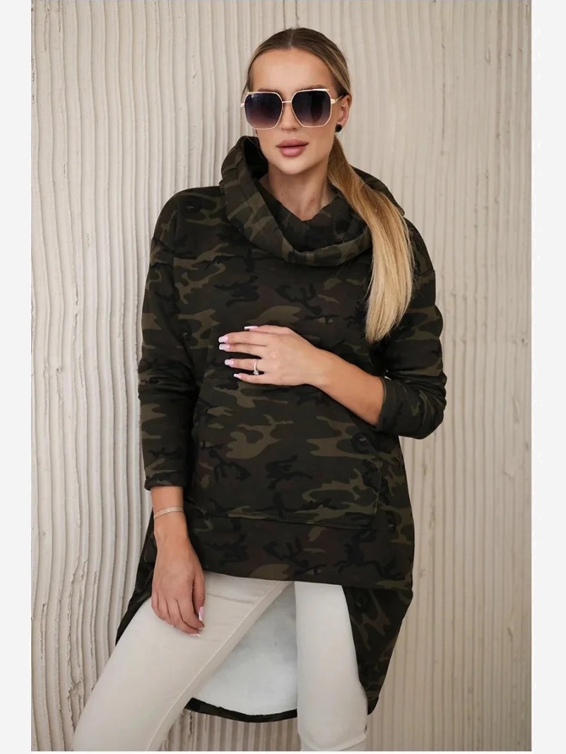 Mikina s dlhým chrbtom camo khaki+zelená