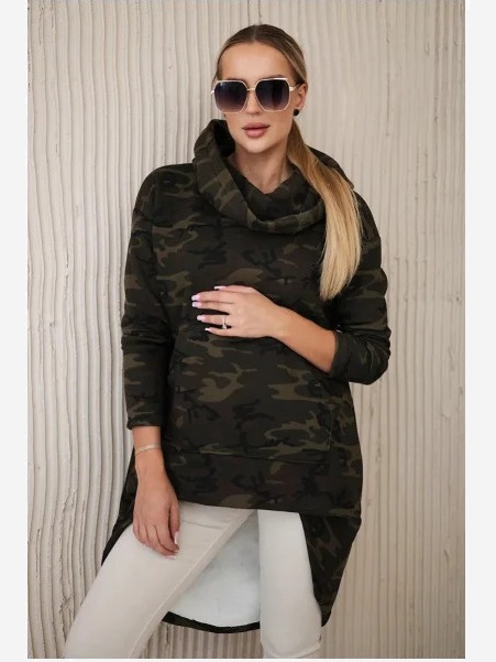 Mikina s dlhým chrbtom camo khaki+zelená