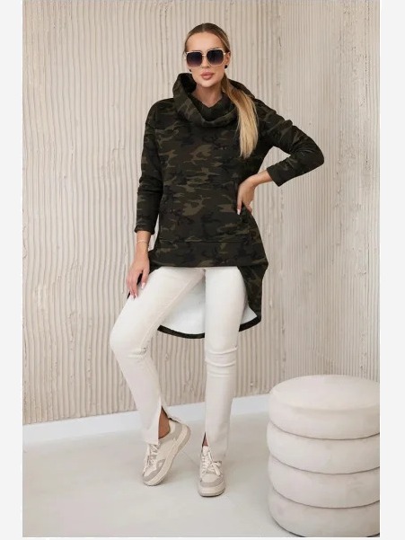 Mikina s dlhým chrbtom camo khaki+zelená