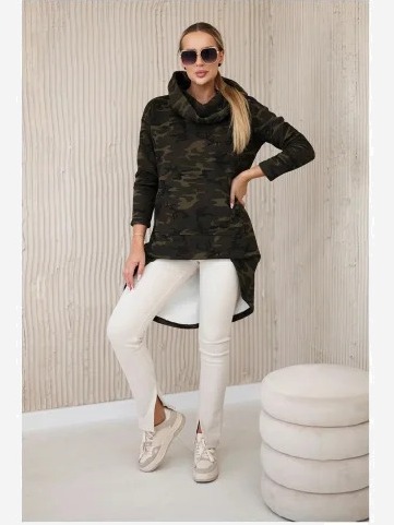 Mikina s dlhým chrbtom camo khaki+zelená
