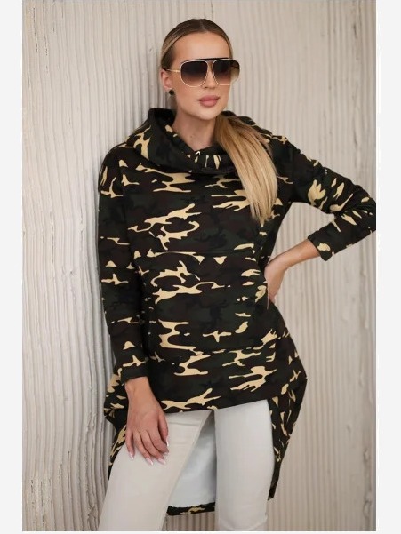 Mikina s dlhým chrbtom kamufláž khaki+hnedá