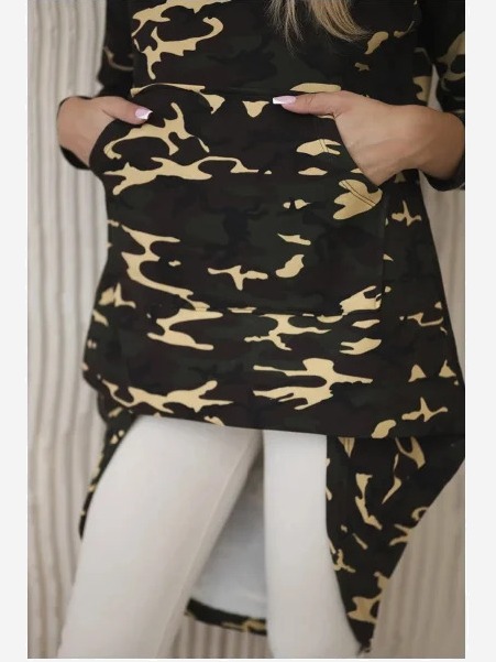 Mikina s dlhým chrbtom kamufláž khaki+hnedá