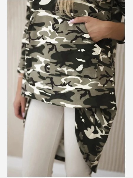 Mikina s dlhým chrbtom kamufláž khaki+ecru