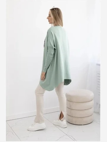 Mikina oversize s asymetrickými stranami tmavá mäta