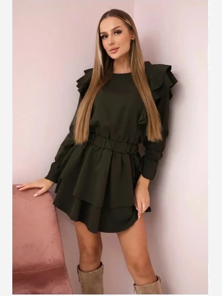 Šaty so zvislými vlnami horčica khaki