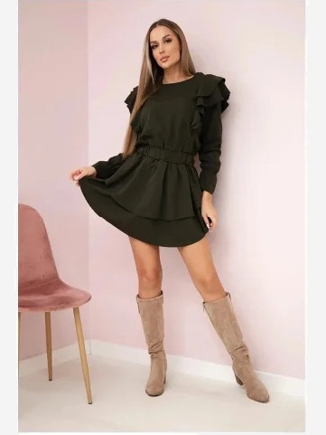 Šaty so zvislými vlnami horčica khaki