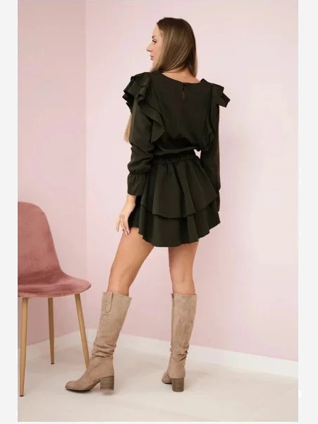 Šaty so zvislými vlnami horčica khaki