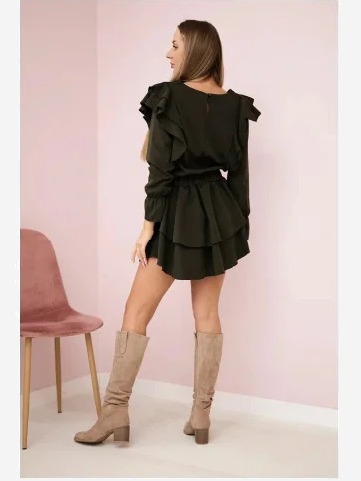 Šaty so zvislými vlnami horčica khaki