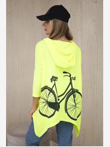 Mikina s potlačou na bicykli žltý neón