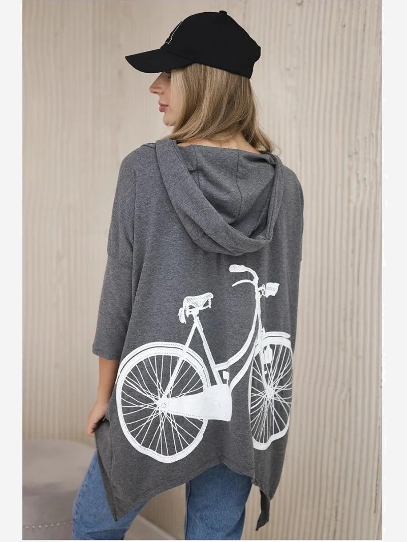 Mikina s potlačou na bicykli sivá