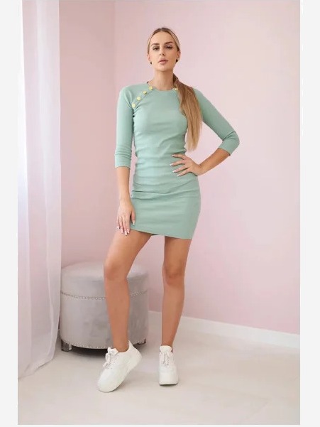 Šaty s ozdobnými gombíkmi tmavá mäta