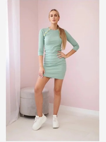 Šaty s ozdobnými gombíkmi tmavá mäta