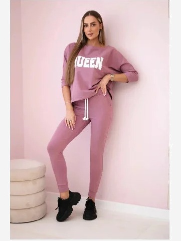 Sada s potlačou Queen tmavo ružová