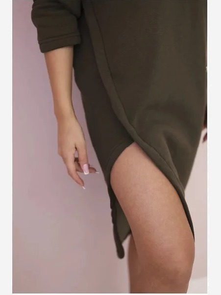 Šaty s kapucňou a bočným rozparkom khaki