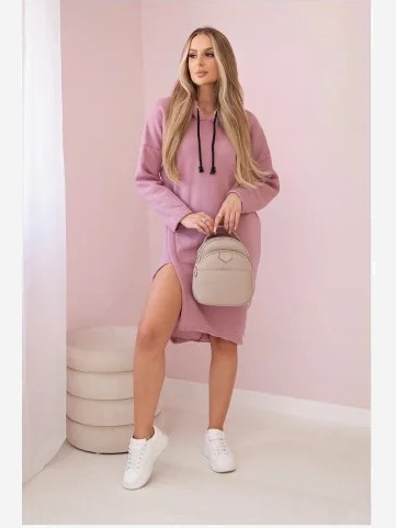 Šaty s kapucňou a bočným rozparkom tmavo ružová